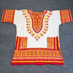 Marine‎ Dashiki Shirt Red Orange African Tribal Print Unisex Made in India